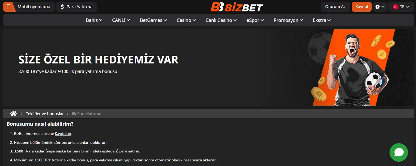 BizBet casino sitesinde spor bahisleri